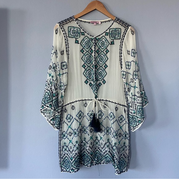 Calypso St. Barth Velsia Silk Beaded Sheer Tunic Top Swimsuit Coverup Size Small - Picture 3 of 10